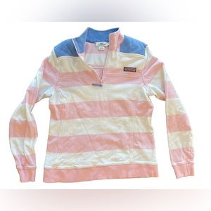 Vineyard Vines Women's Striped‎ Pink/ White 1/4 Zip Pullover Small Preppy